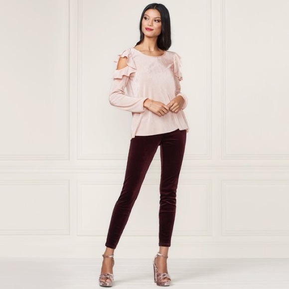 LC LAUREN CONRAD Pink Pleated Cold Shoulder Top L - Picture 3 of 8